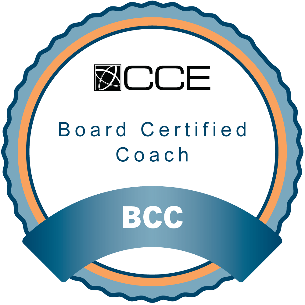 Board Certified Coach (BCC) credential seal featuring the CCE logo, signifying professional coaching qualification and expertise.